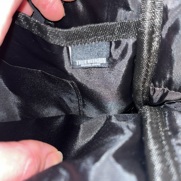 True Religion small black leather backpack with branded canvas strap EUC - Picture 4 of 8